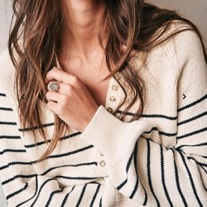 BNWT Sézane Leontine Jumper Sweater Ecru Navy